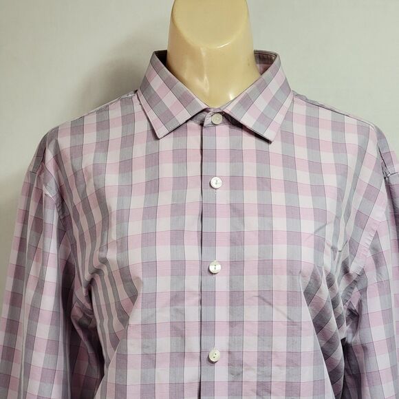 Kenneth Cole Reaction LS Shirt Purple Plaid - Size 34-35 (16 1/2) Slim Fit - Picture 2 of 4